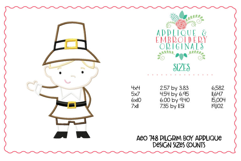 748 Pilgrim Boy Applique Design - Image 3