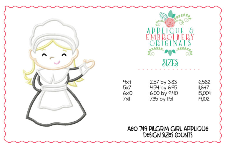749 Pilgrim Girl Applique Design - Image 3