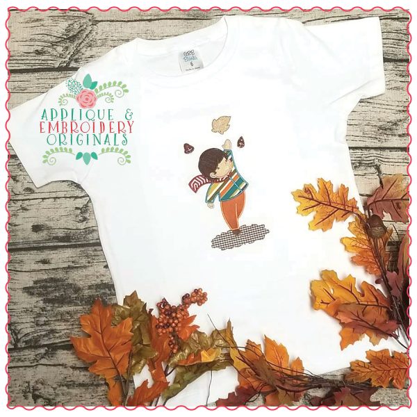 750 Boy in Leaves Applique Design - Image 2