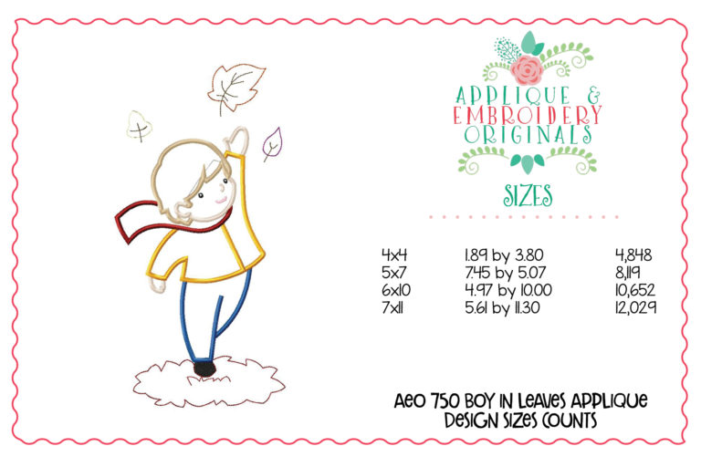 750 Boy in Leaves Applique Design - Image 3