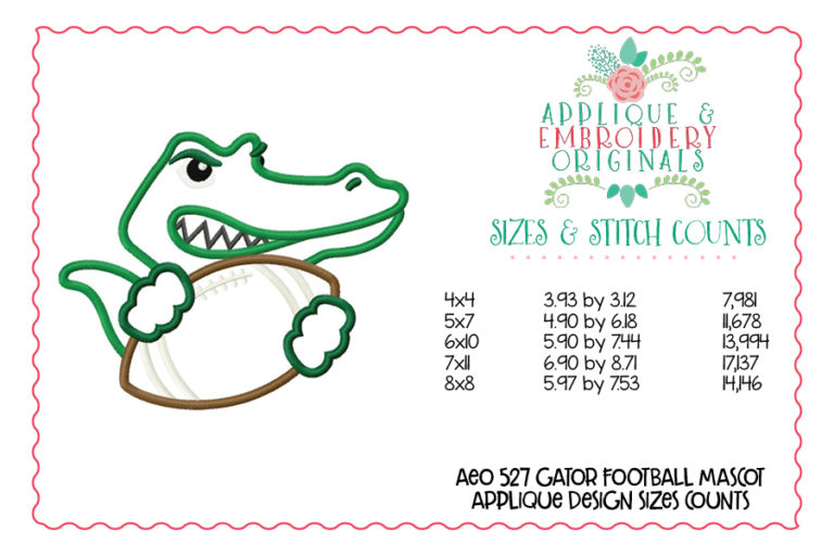 527 Swamp Gator Football Mascot Applique Design - Image 3