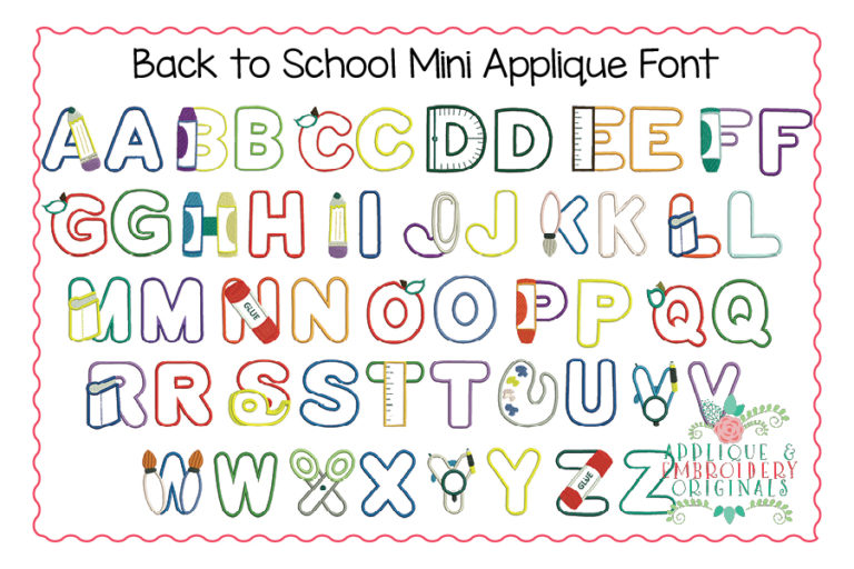 445 Back to School Mini Applique Font - Image 2