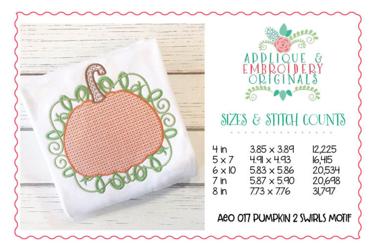 017 Pumpkin 2 with Swirls Motif Embroidery Design - Image 4