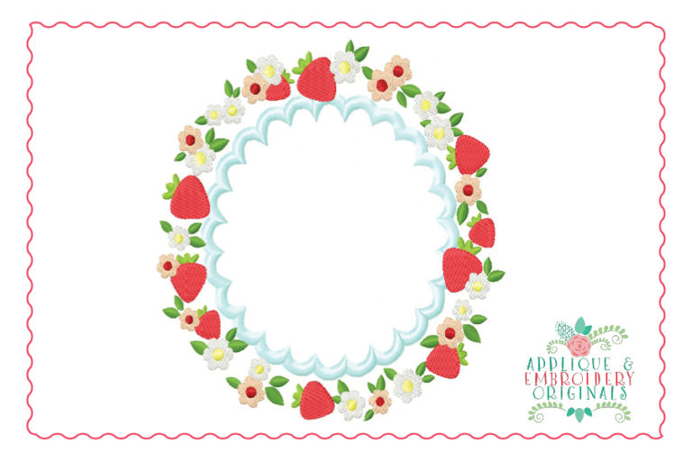 465 Strawberry Monogram Frame Applique Design