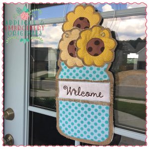 722 Sunflower Fall Mason Jar Door Hanger In-The-Hoop Applique Design