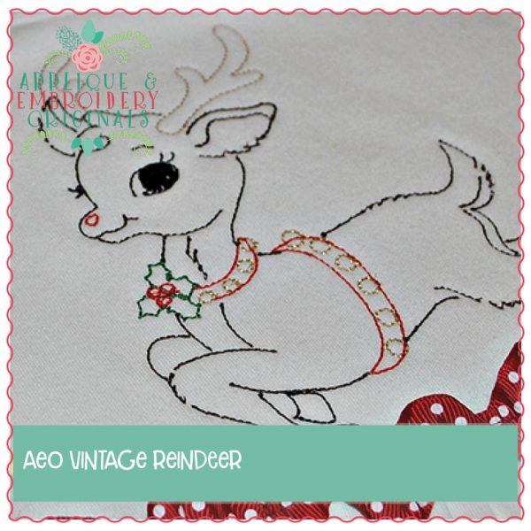 1294 Vintage Christmas Reindeer Embroidery Design - Image 2