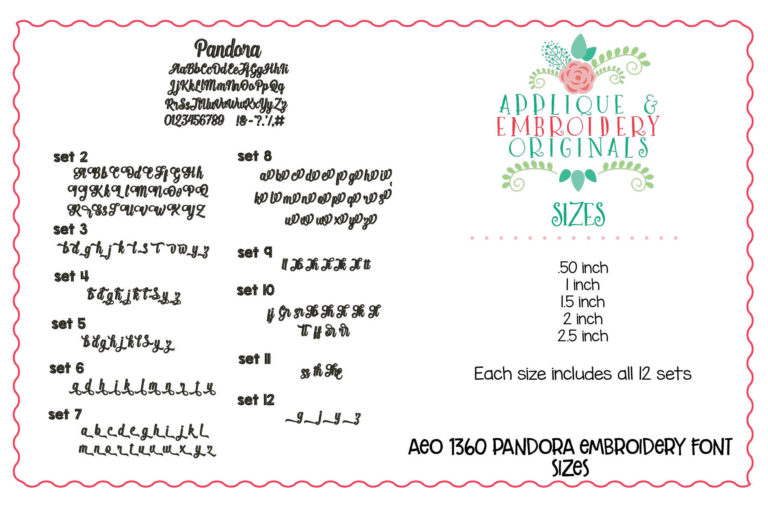 1360 Pandora Script Embroidery Font - Image 6