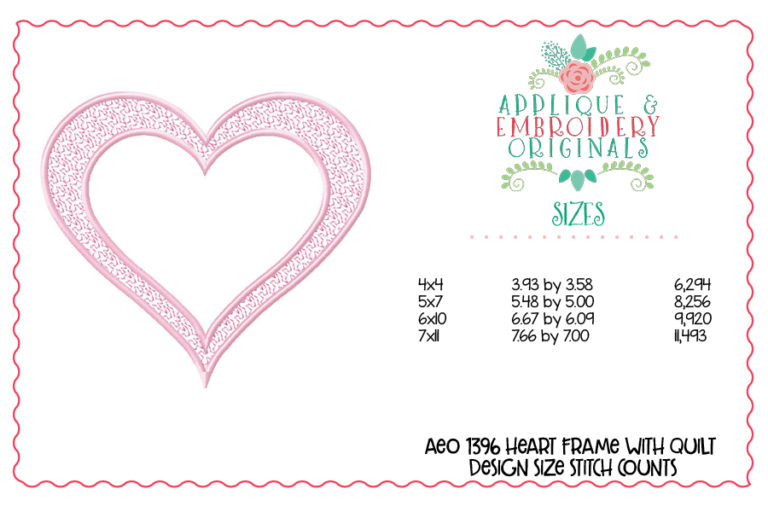 1396 Heart Frame with Quilt Stitch Applique Design - Image 2