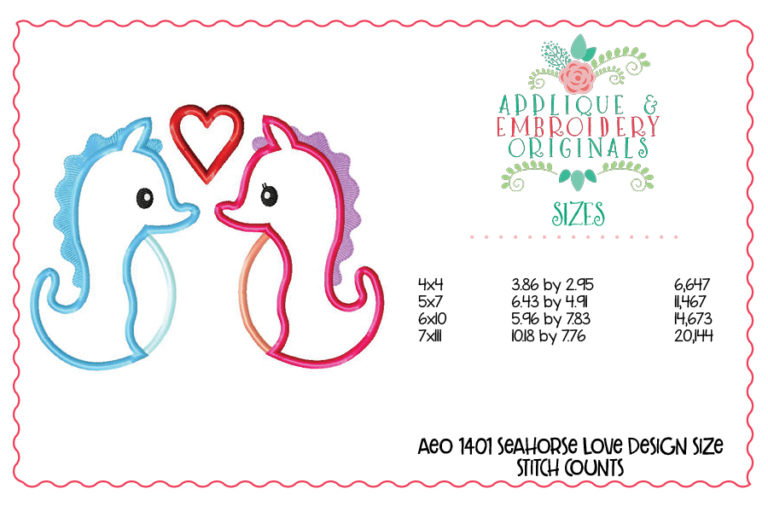 1401 Seahorse Love Heart Applique Design - Image 4
