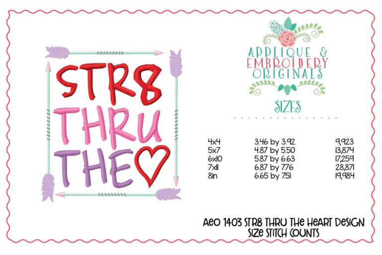 1404 Str8 Thru The Heart Embroidery Design - Image 3