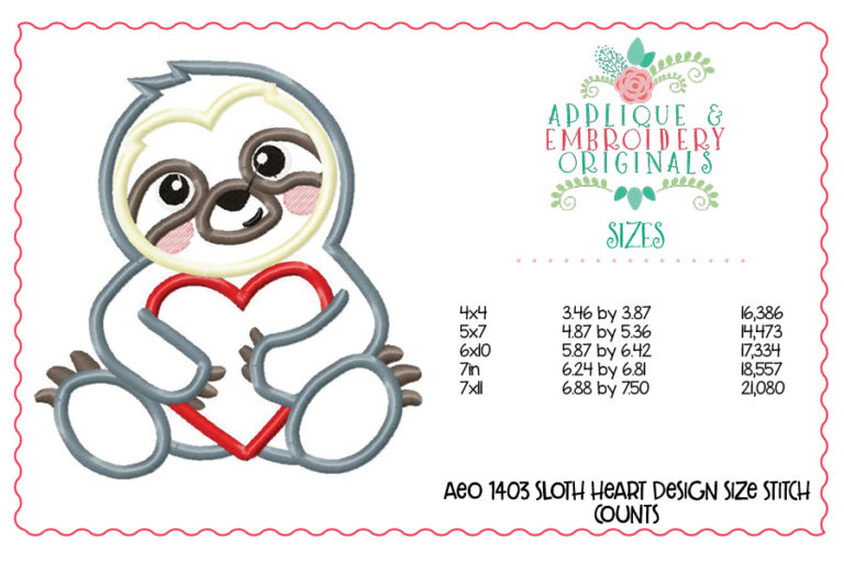 1403 Sloth Heart Applique Design - Image 2