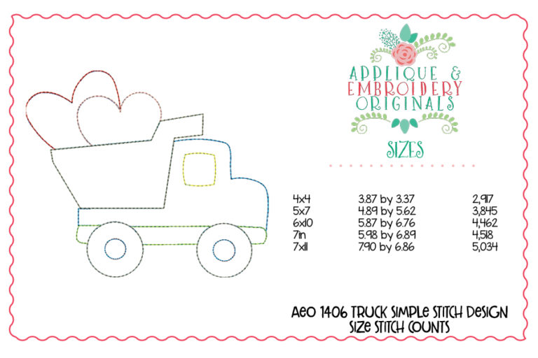 1406 Truck Hearts Simple Stitch Applique Design - Image 3