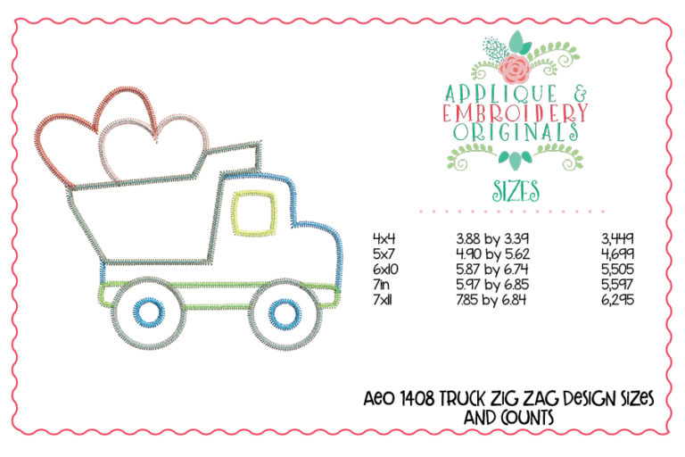 1408 Truck Hearts Zig Zag Stitch Applique Design - Image 4