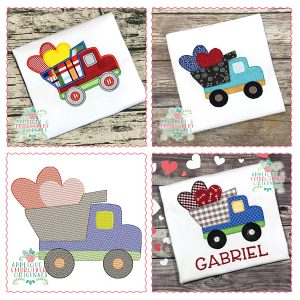 1413 Truck with Hearts Set Applique & Embroidery Design
