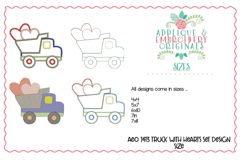 1413 Truck with Hearts Set Applique & Embroidery Design - Image 2