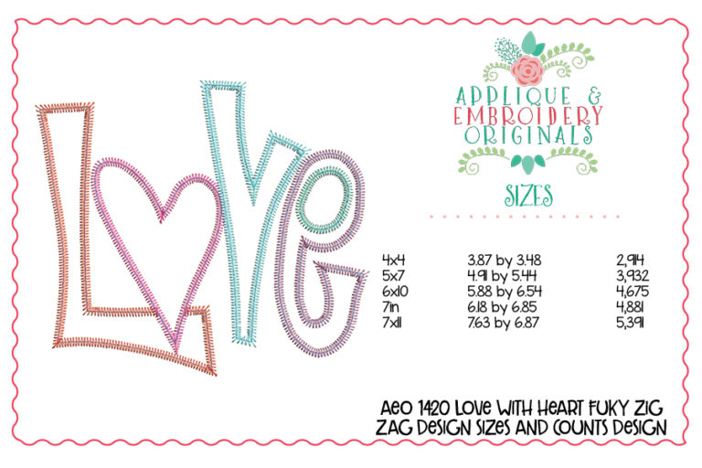 1420 Love Zig Zag Stitch Applique Design - Image 3