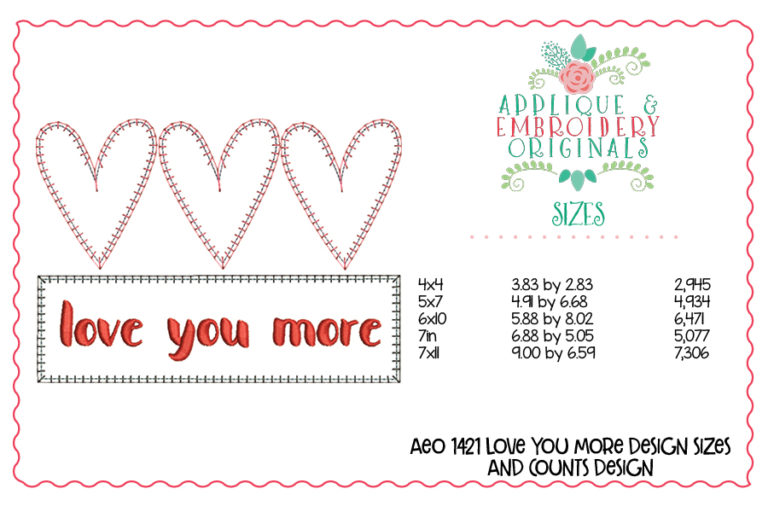 1421 Love You More Trio Blanket Stitch Applique Design - Image 5