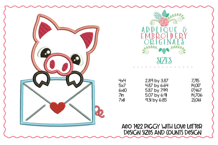1422 Piggy with Love Letter Applique Design - Image 3