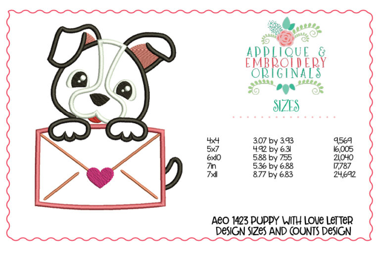 1423 Puppy with Love Letter Applique Design - Image 4