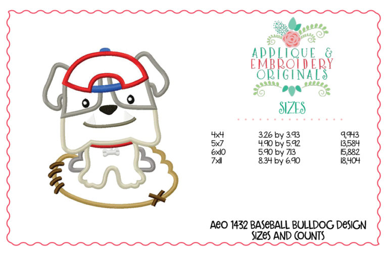 1432 Baseball Bulldog Applique Design - Image 3
