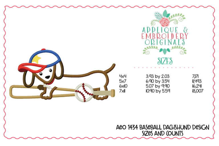 1434 Baseball Dachshund Applique Design - Image 2