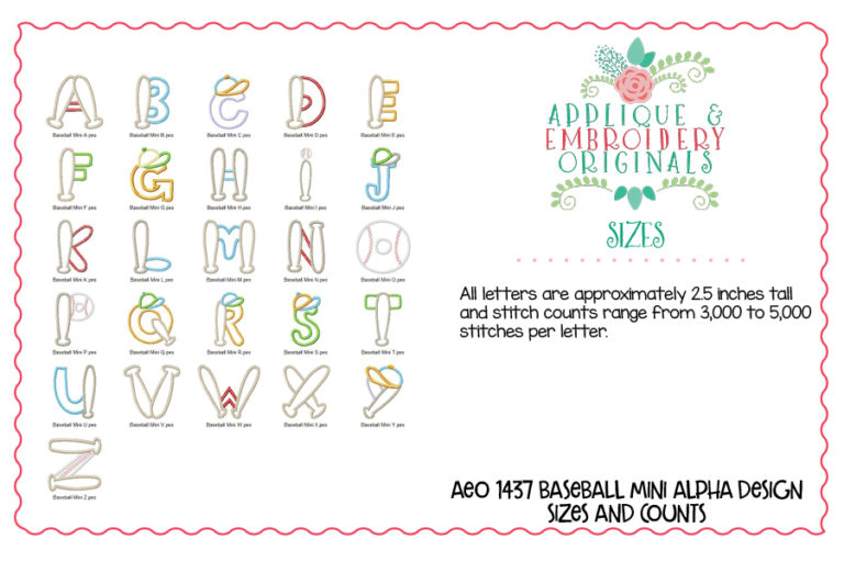 1437 Baseball Mini Alpha Alphabet Font Applique - Image 8