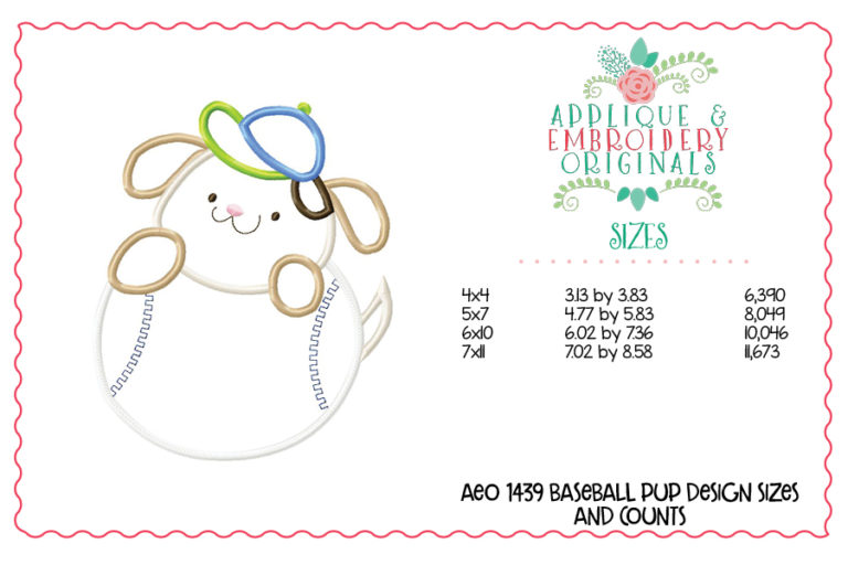 1439 Baseball Pup Applique Design - Image 3