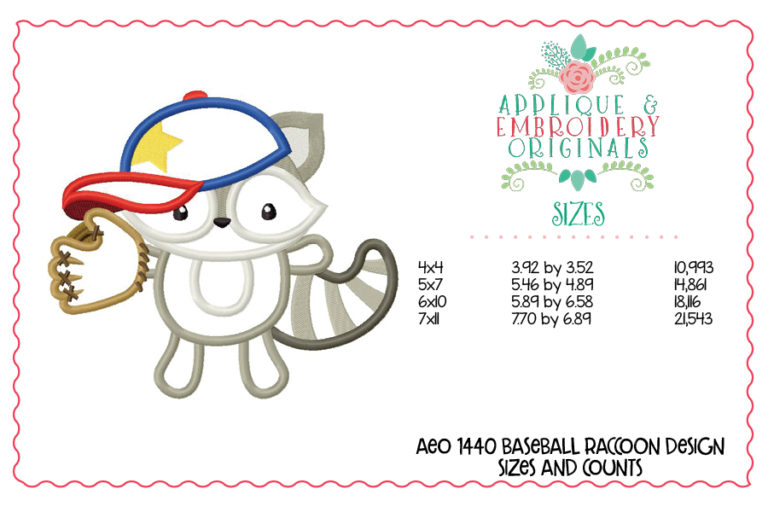 1440 Baseball Raccoon Applique Design - Image 4