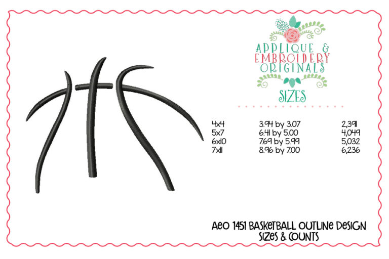1451 Basketball Outline Embroidery Design - Image 3