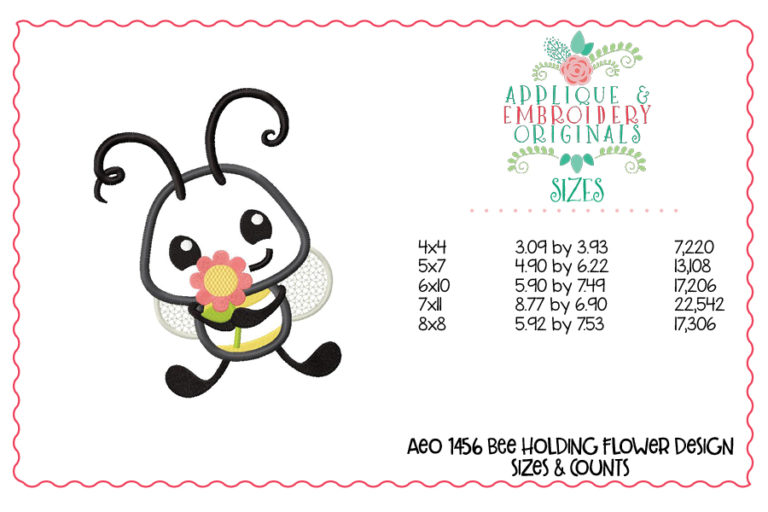 1456 Bee Holding Flower Applique Design - Image 2