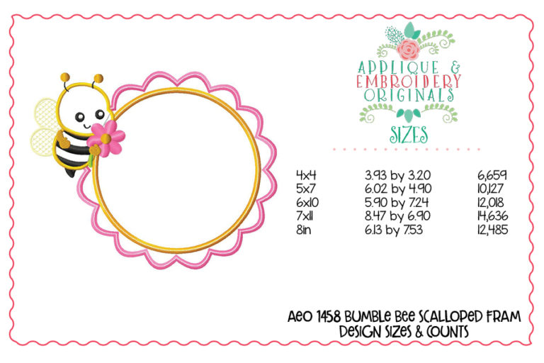 1458 Bumble Bee Scalloped Frame Applique Design - Image 4