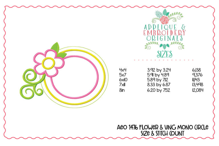 1476 Flower & Vine Monogram Circle Applique Design - Image 4