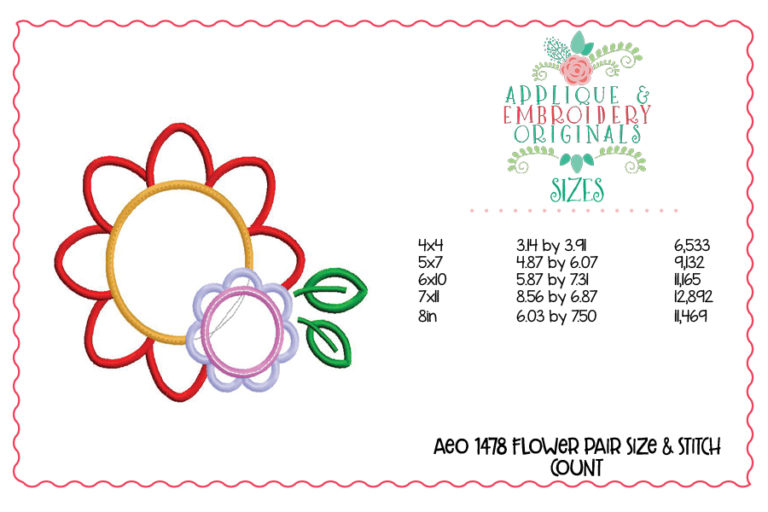 1478 Flower Pair Applique Design - Image 3