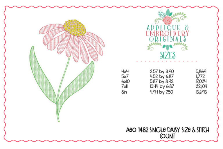 1482 Single Daisy Motif Sketch Embroidery Design - Image 3