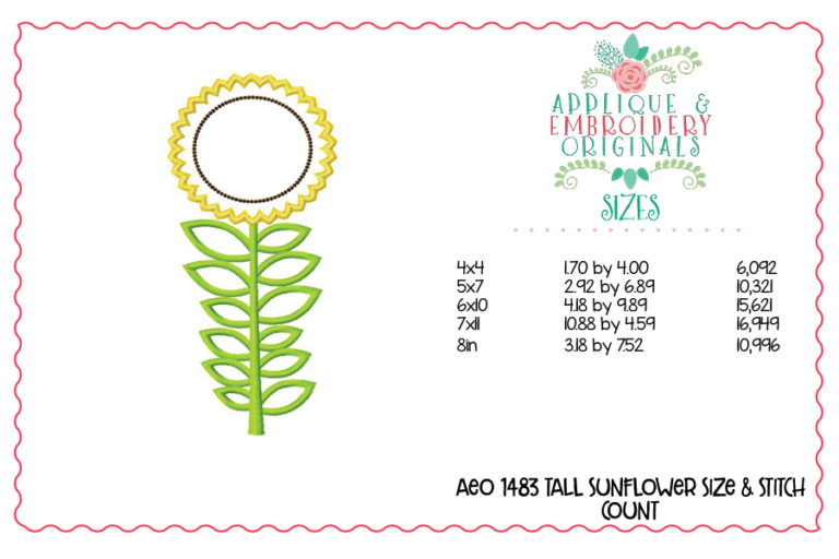 1483 Tall Sunflower Applique Design - Image 2