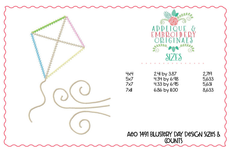 1491 Blustery Day Kite Applique Design - Image 3