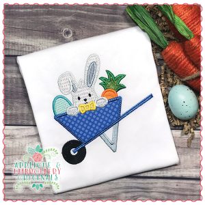 1502 Boy Bunny in Wheelbarrow Applique Design