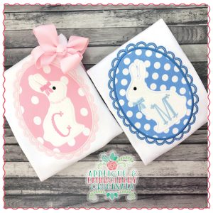 1510 Bunny Girl & Boy in Scalloped Egg Applique Design