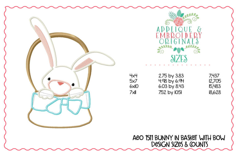 1511 Bunny in Basket with Bow Applique Design - Image 3