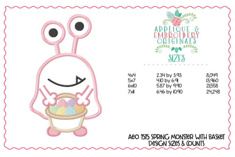 1515 Spring Monster with Easter Egg Basket Applique Design - Image 3