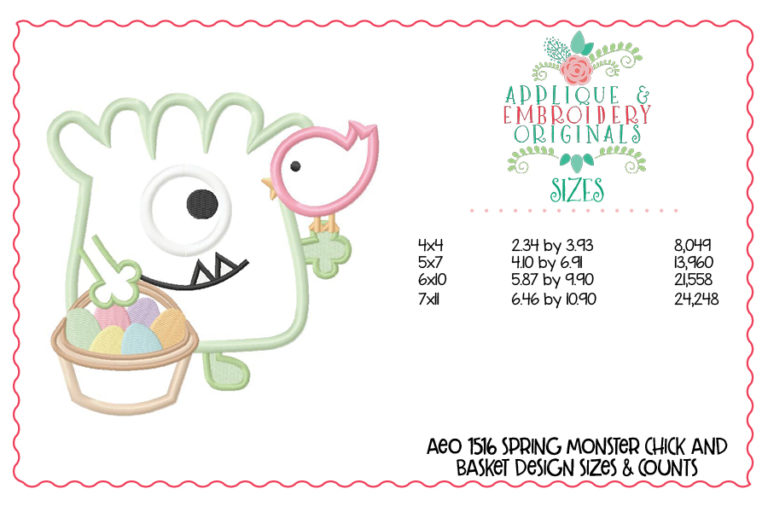 1516 Spring Monster, Chick and Basket Applique Design - Image 3