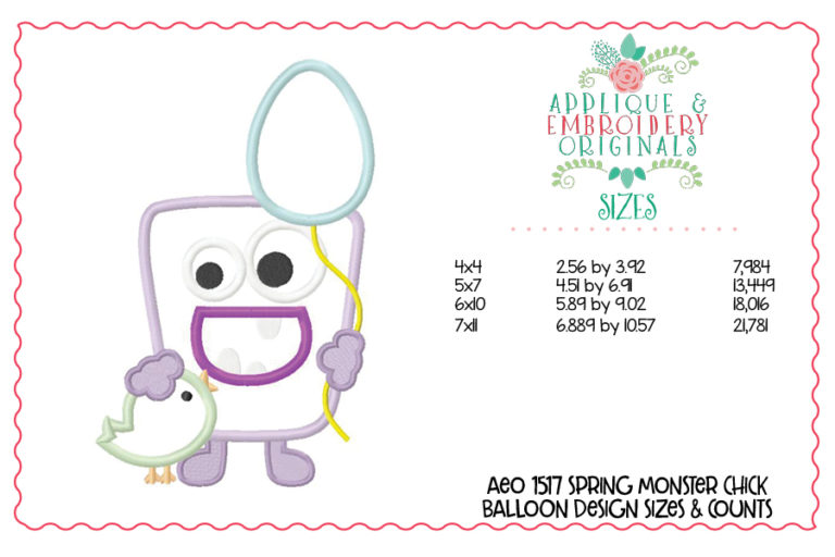 1517 Spring Monster Chick Balloon Applique Design - Image 3
