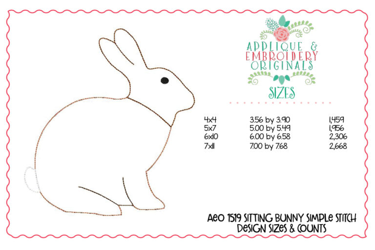 1519 Sitting Bunny Simple Stitch Applique Design - Image 2