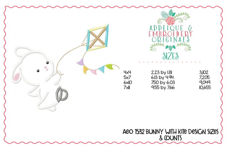 1532 Bunny with Kite Applique Design - Image 2