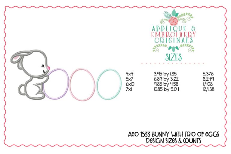 1533 Bunny with Trio of Eggs Applique Design - Image 3