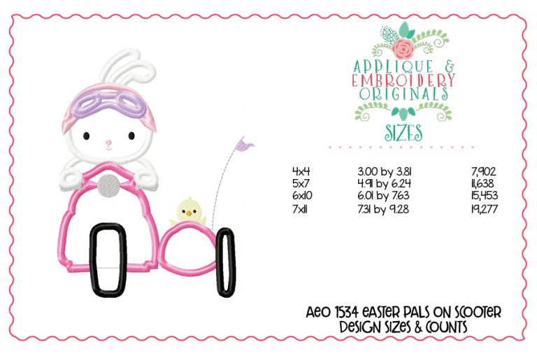 1534 Easter Pals on Scooter Applique Design - Image 4