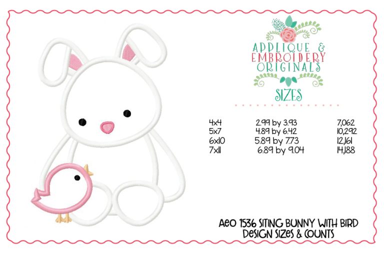1536 Sitting Bunny with Bird Applique Design - Image 3
