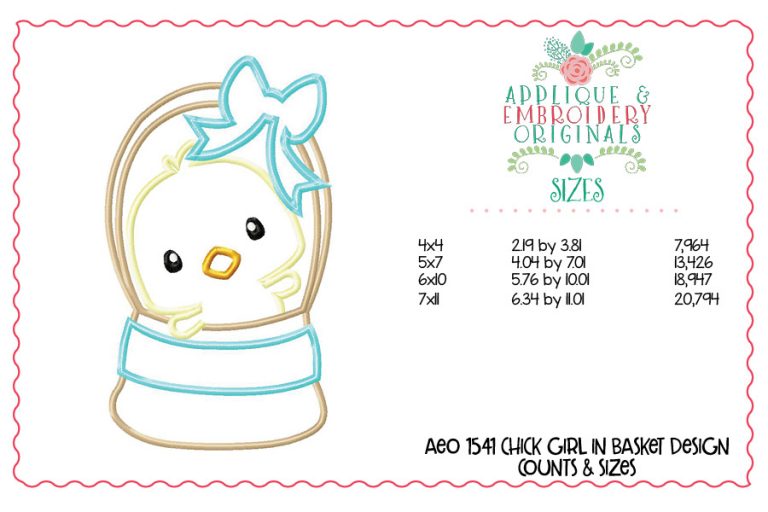 1541 Chick Girl in Basket Applique Design - Image 3