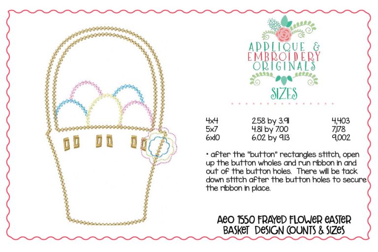 1550 Frayed Flower Easter Basket Applique Design - Image 3