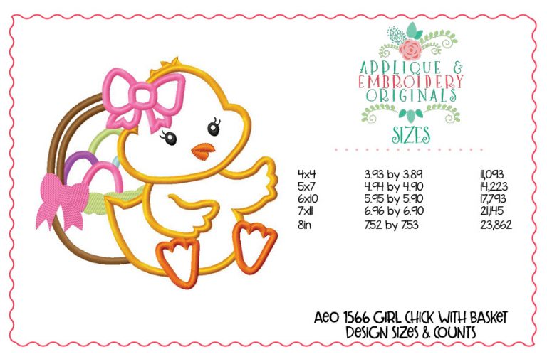 1566 Girl Chick with Basket Applique Design - Image 2